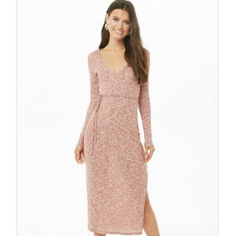 Marled Knit Surplice Dress